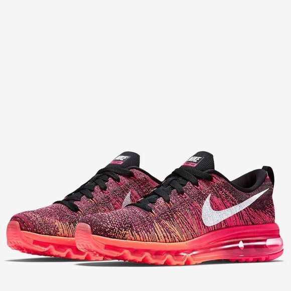 NEW NIKE FLYKNIT MAX 620659-006 Women Size 7.5 Black/White-Pink Foil-Hot Lava - Picture 1 of 7